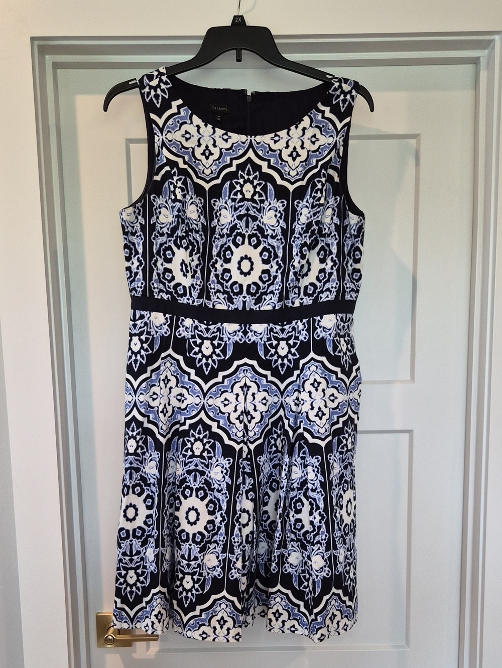Talbots Navy and White Sleeveless Printed Fit & Flare Dress Size 14